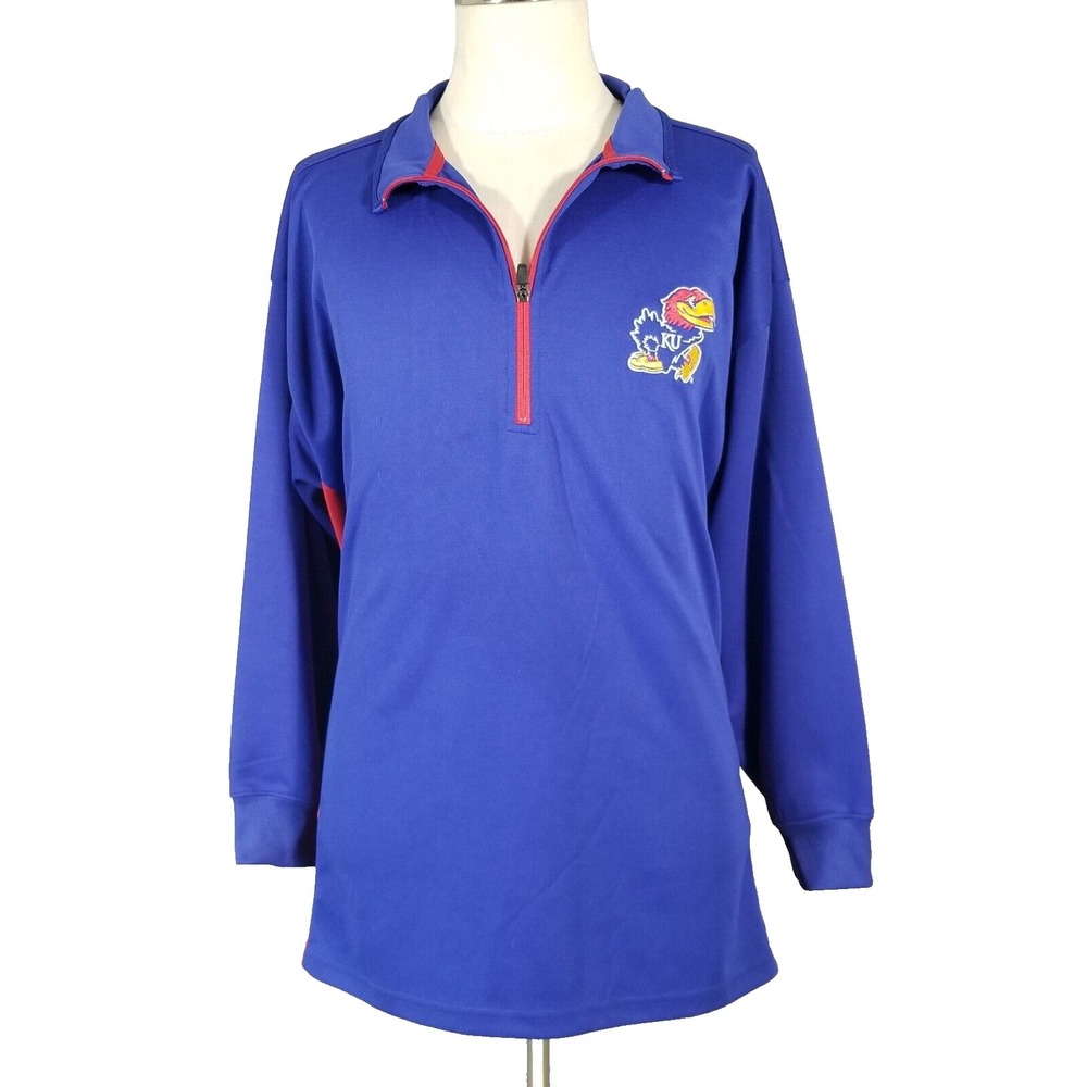 Profile Varsity Sweater Mens 3XL Blue Kansas Jayhawks Quarter Zip Fleece Sports